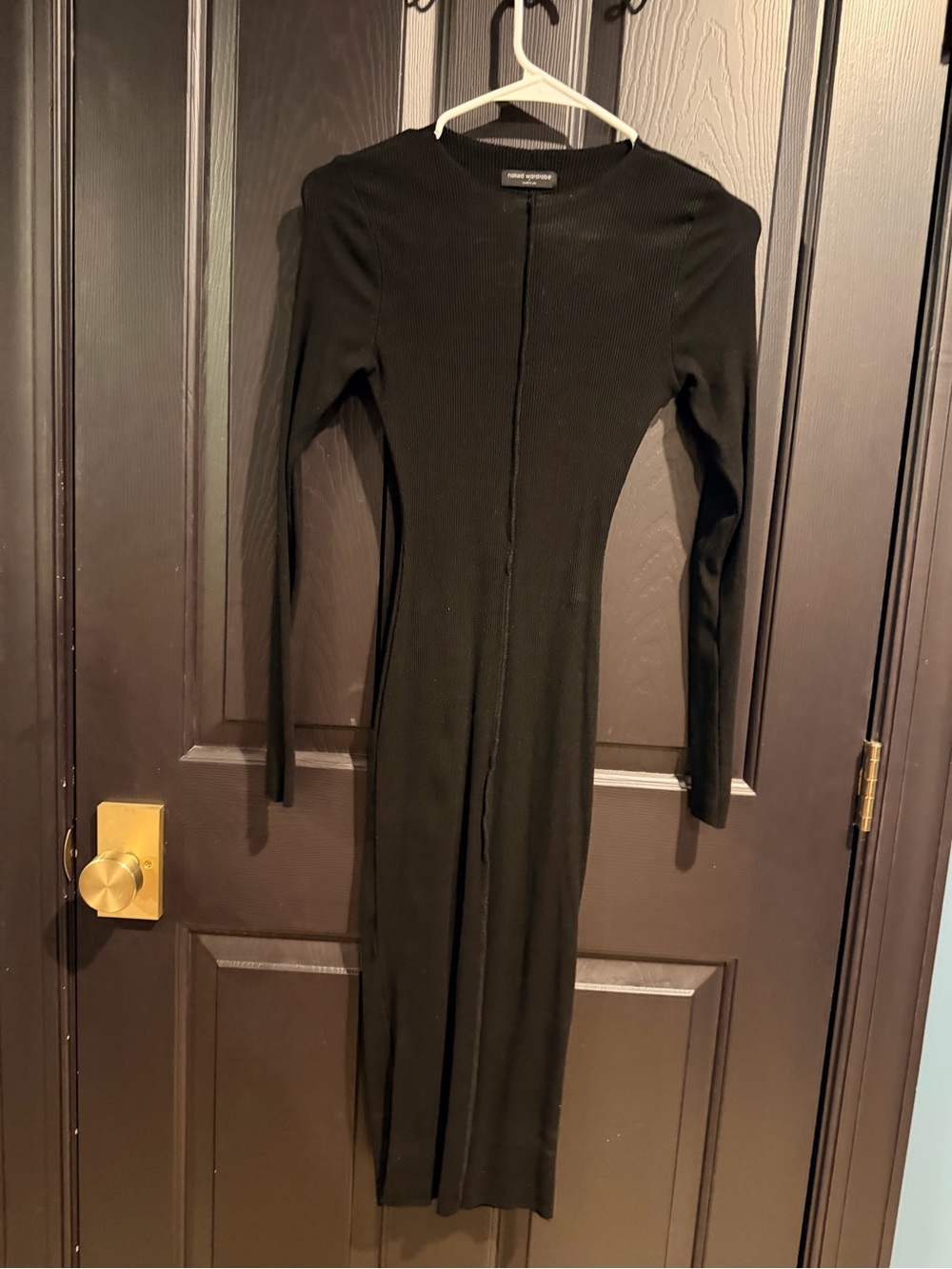 naked wardrobe Black Long Sleeve Ribbed Midi Dress